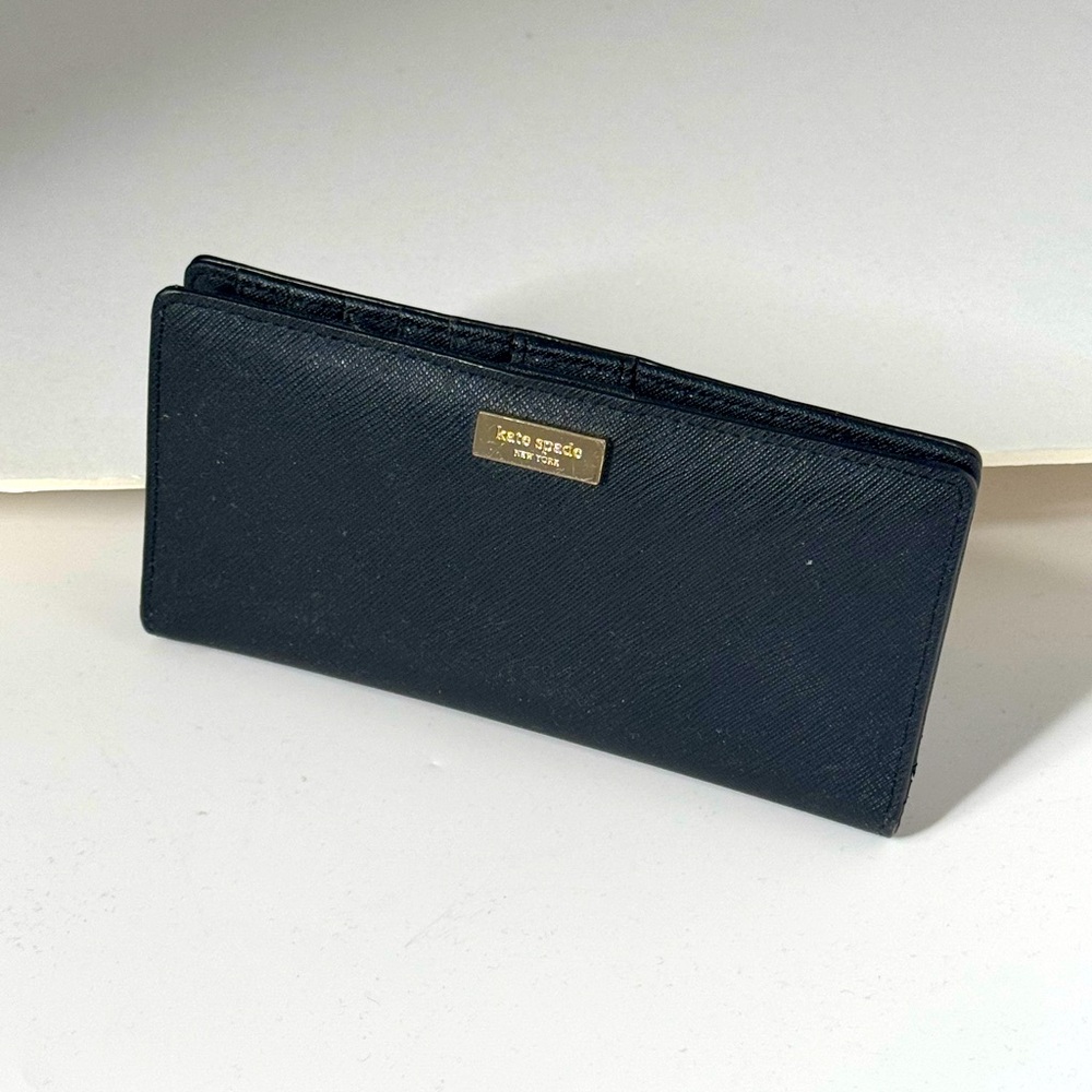 kate spade black saffiano leather slim bifold wallet